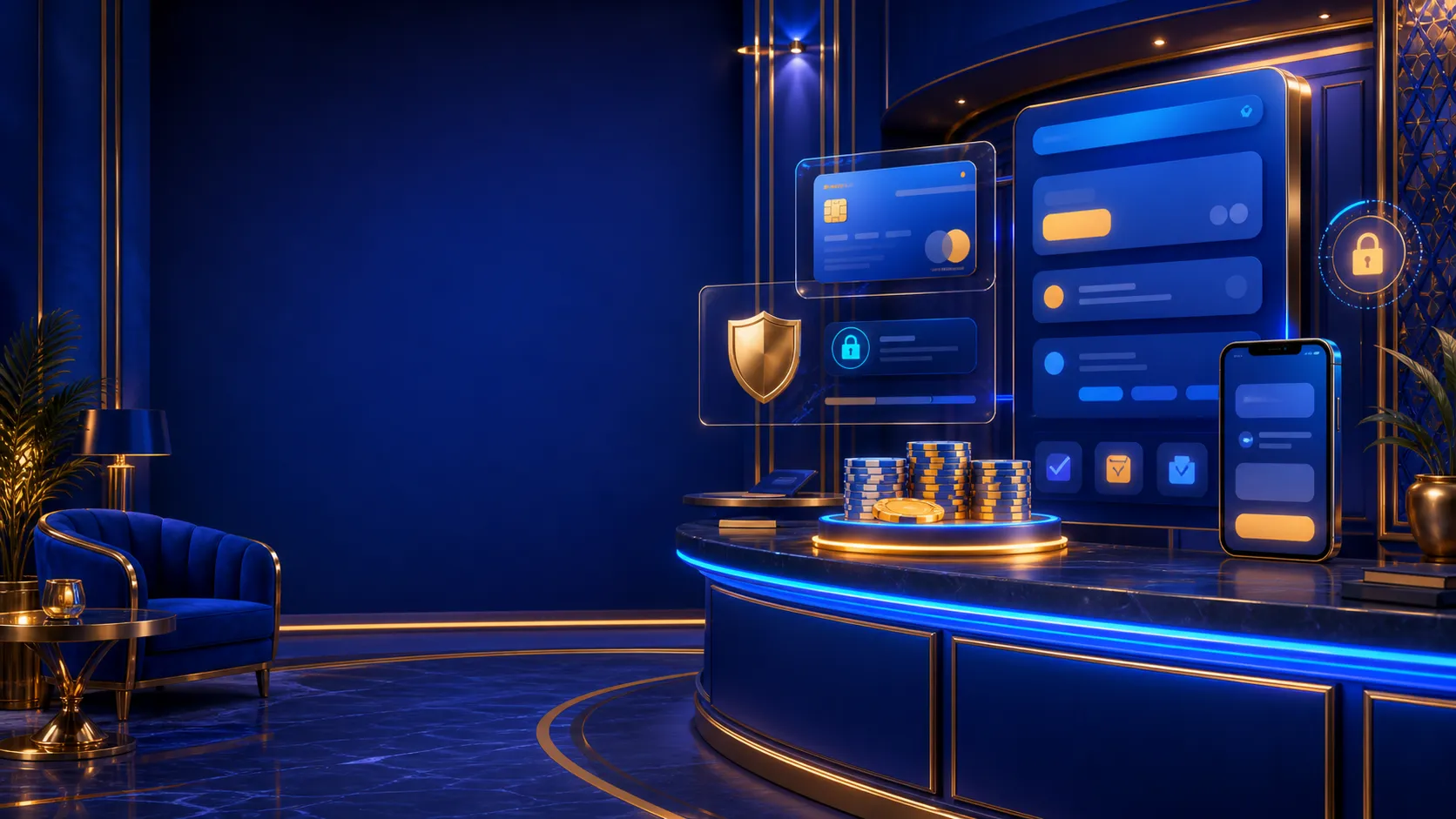 Blue and gold Koala88 cashier lounge